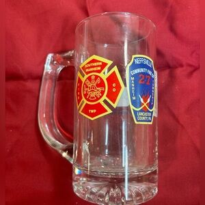 Lancaster County Firefighter Themed Glass Beer Mug- NEFFSVILLE Eden Mannheim